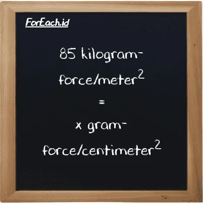 Example kilogram-force/meter<sup>2</sup> to gram-force/centimeter<sup>2</sup> conversion (85 kgf/m<sup>2</sup> to gf/cm<sup>2</sup>)